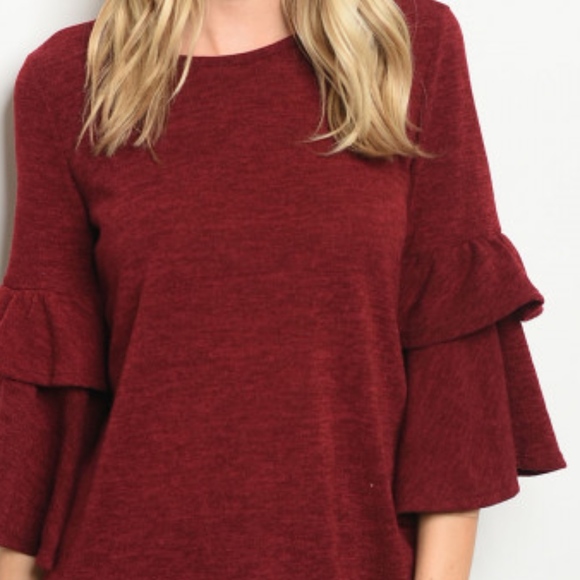 SALE! ruffled sleeve scoop neck knit tunic top. - Picture 3 of 5